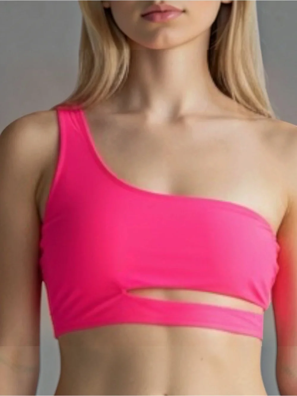 NWT Hot Neon Pink One Shoulder Cutout Bikini Top